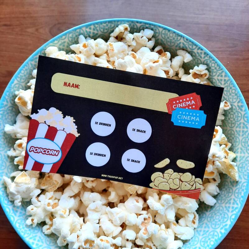 Snackkaart voor een filmfeestje. Deze wordt meegeleverd met de filmbingo.