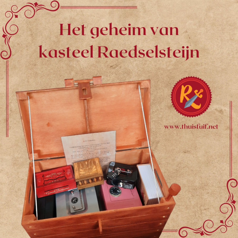 Escapekist - Het geheim van kasteel Raedselsteijn. Escaperoom thuis voor kinderen en jongeren vanaf 10 jaar. Verhuur vanuit Zeewolde Flevoland.