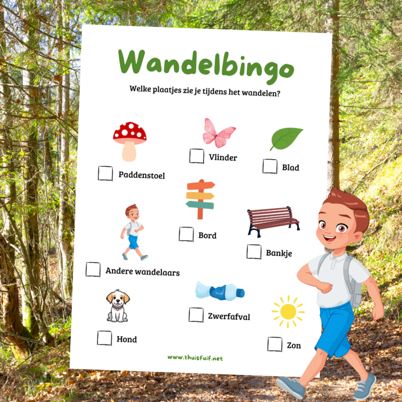 Gratis printable wandelbingo - maak wandelen met kinderen nog leuker met extra vermaak!
