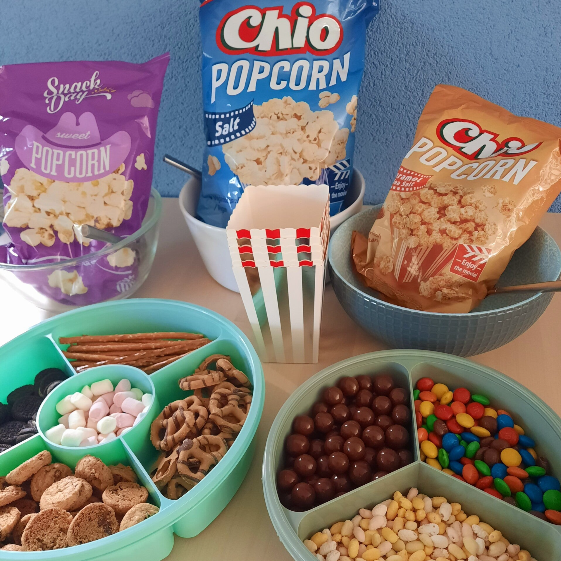 Popcornbar voor een tienerfeestje met film