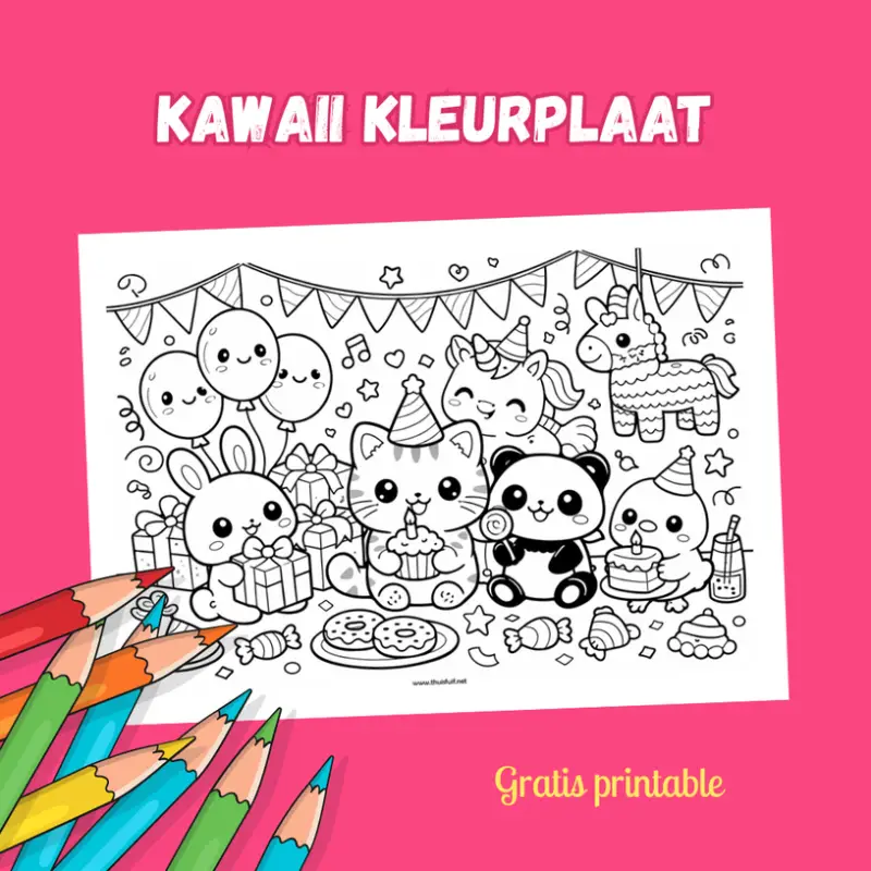 Vrolijke kawaii kleurplaat om gratis te printen