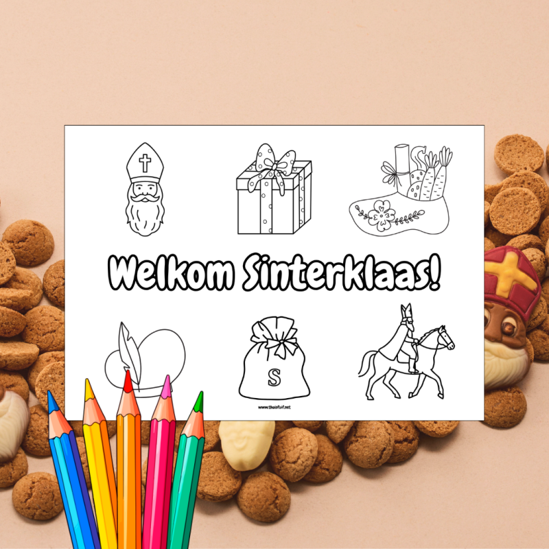 Kleurplaat Welkom Sinterklaas! Leuk bij de intocht thuis of in de klas