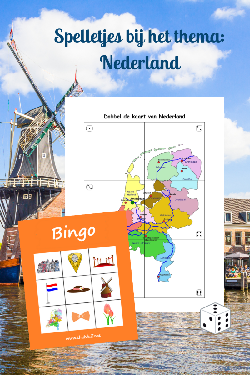 Spelletjes bij het thema: Nederland! Leuke spelletjes voor Koningsdag en de Koningsspelen! Pinterest afbeelding om te bewaren.