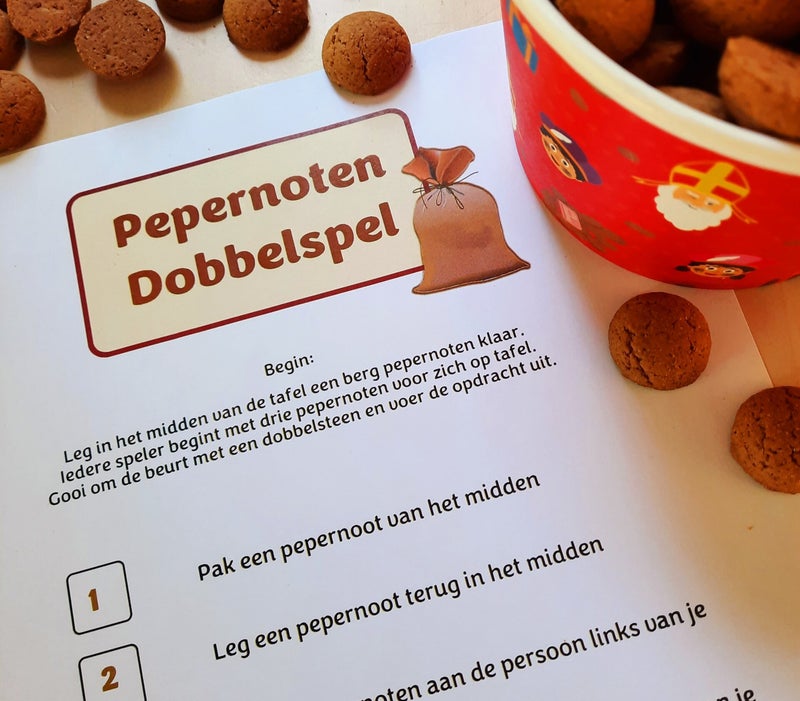 Pepernoten dobbelspel. Een gratis printable van Thuisfuif