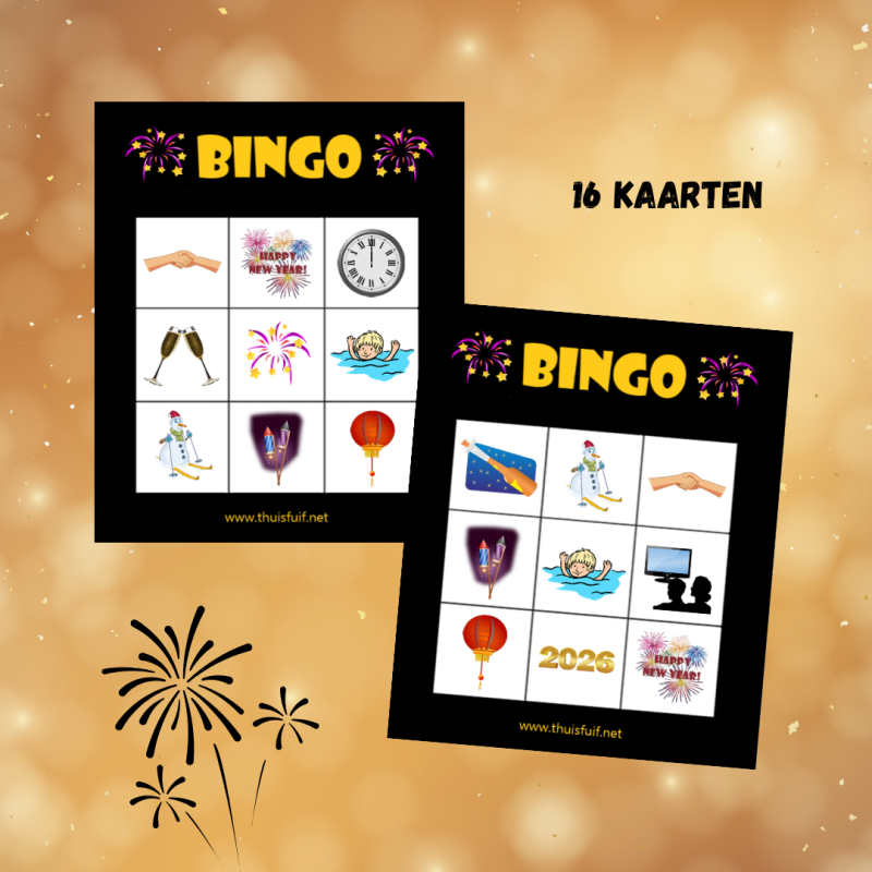 Nieuwjaarsbingo - bingospel voor de jaarwisseling. Leuk voor oudejaarsavond of nieuwjaarsdag (nieuwjaarsreceptie met kinderen)