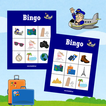 Reisbingo. Een bingospel voor een kinderfeestje met thema: wereldreis / reis om de wereld. Kan ook gebruikt worden op school met thema wereld of reizen.