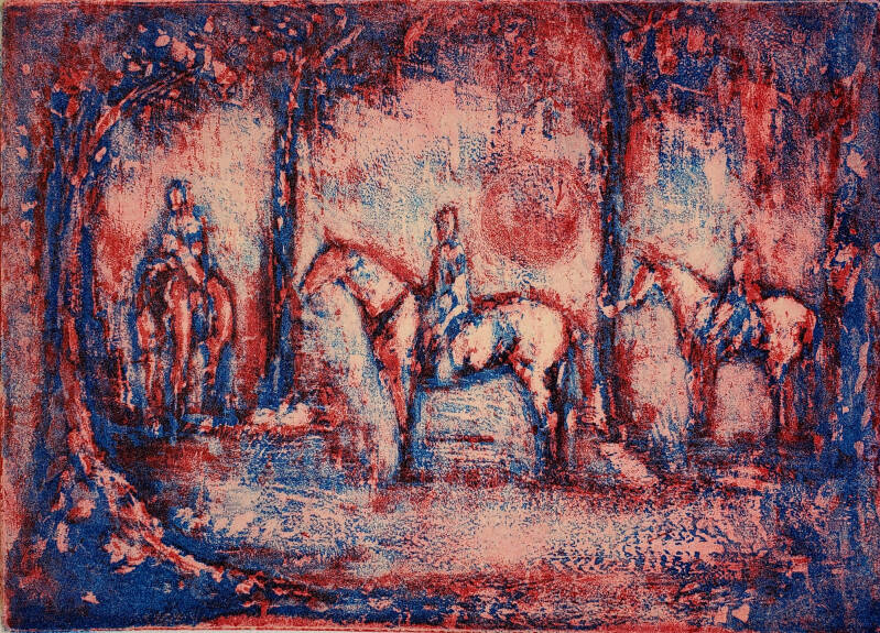 The Horses Among the Myrtle Trees, Etching, 12 x 17