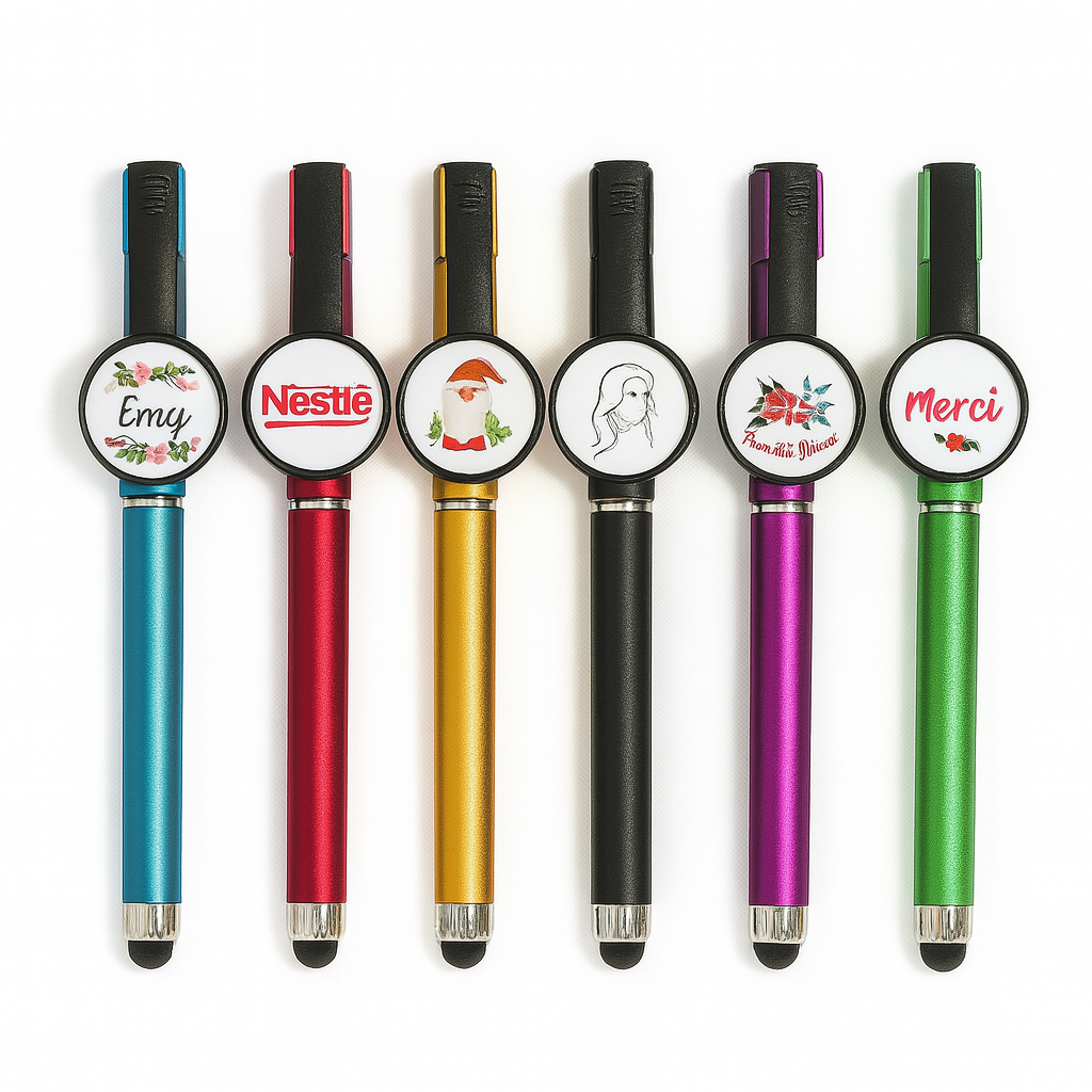🖊️ Stylo personnalisable avec médaillon rond – Embout tactile