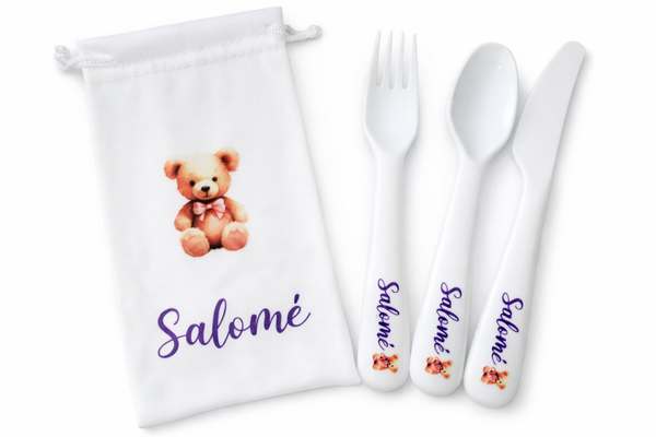 🍴 Set de couverts enfant personnalisé – Ours en peluche