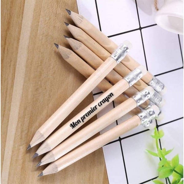 ✏️ Mini crayon HB avec gomme – Bois naturel clair