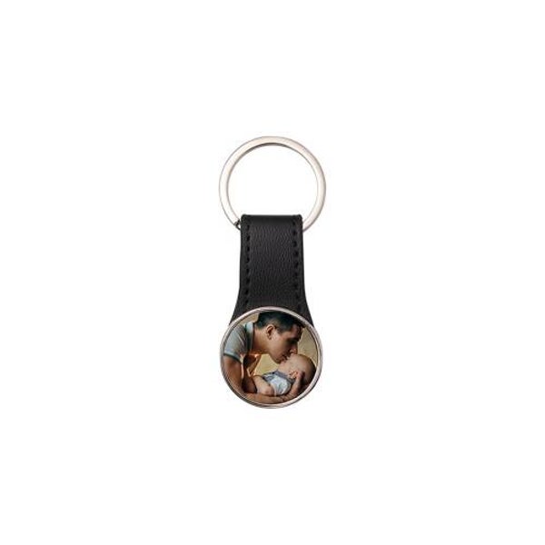Porte-clés Rond double face en métal & simili cuir