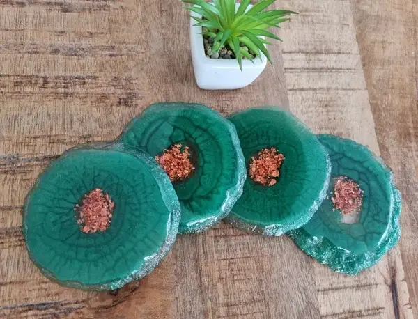 Onderzetter set; groen/ rosé