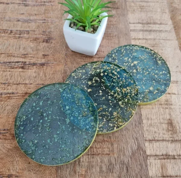 Onderzetter set; blauw/ goud