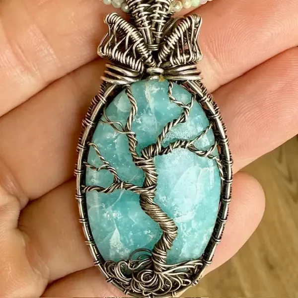 Zilveren hanger met Tree of Life op hemimorfiet – handgemaakt sieraad