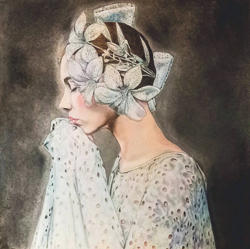 a Donna di Fiori pastello soft, 50x50 cm cm, 2023 - Esposta al Museo Ugo Guidi, Forte dei Marmi
