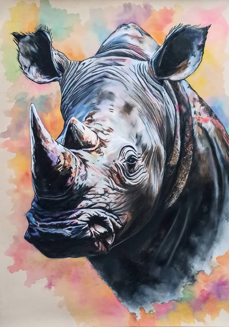 Rinoceronte - Ritratto animale esotico a pastello soft - Eleonora Sgura