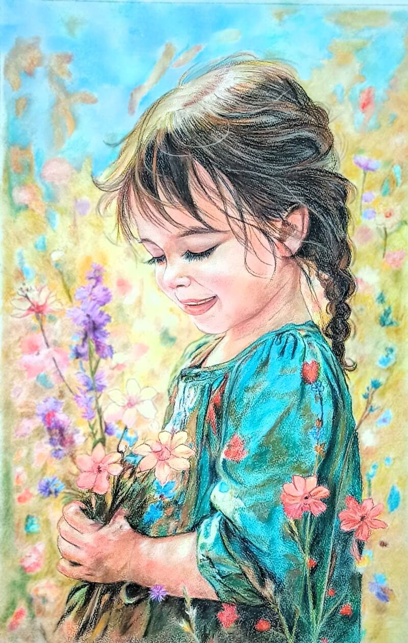 Bambina fiori gialli maglia verde