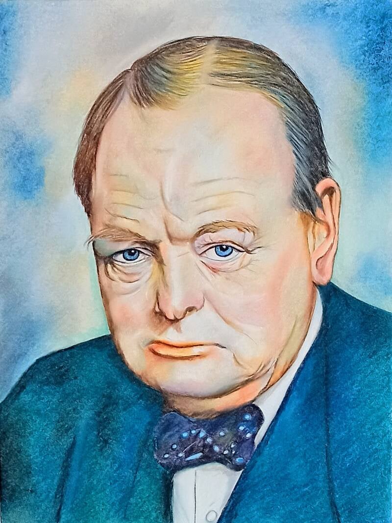 Winston Churchill - Ritratto a pastello su cartone 40x30 cm 2023 - Figure maschili - Eleonora Sgura Lombardia Italia