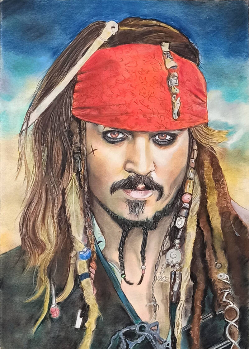 Jack Sparrow Johnny Depp - Fan art Pirati dei Caraibi - Pastello su carta - Eleonora Sgura Lombardia