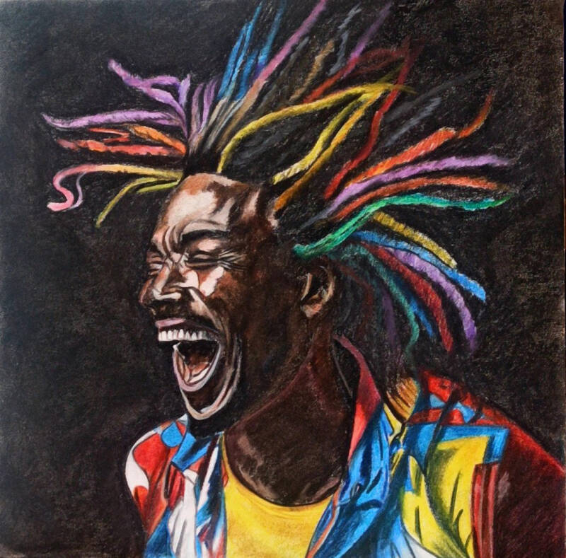 Ritratto uomo dreadlock colorati che canta - Pastello soft - Figure maschili