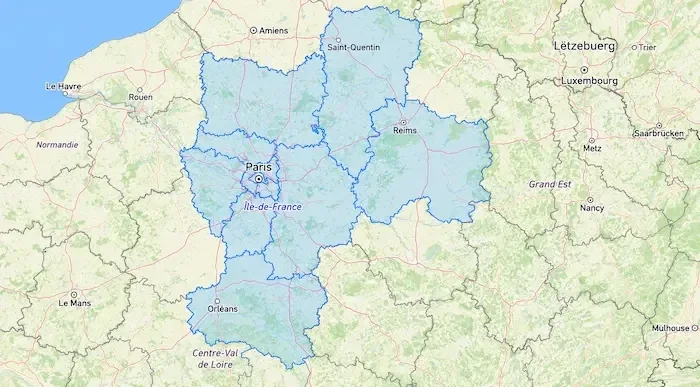 Carte zone d'intervention AZ Coffee Solutions — Paris, Île-de-France, Oise, Aisne, Loiret, Marne