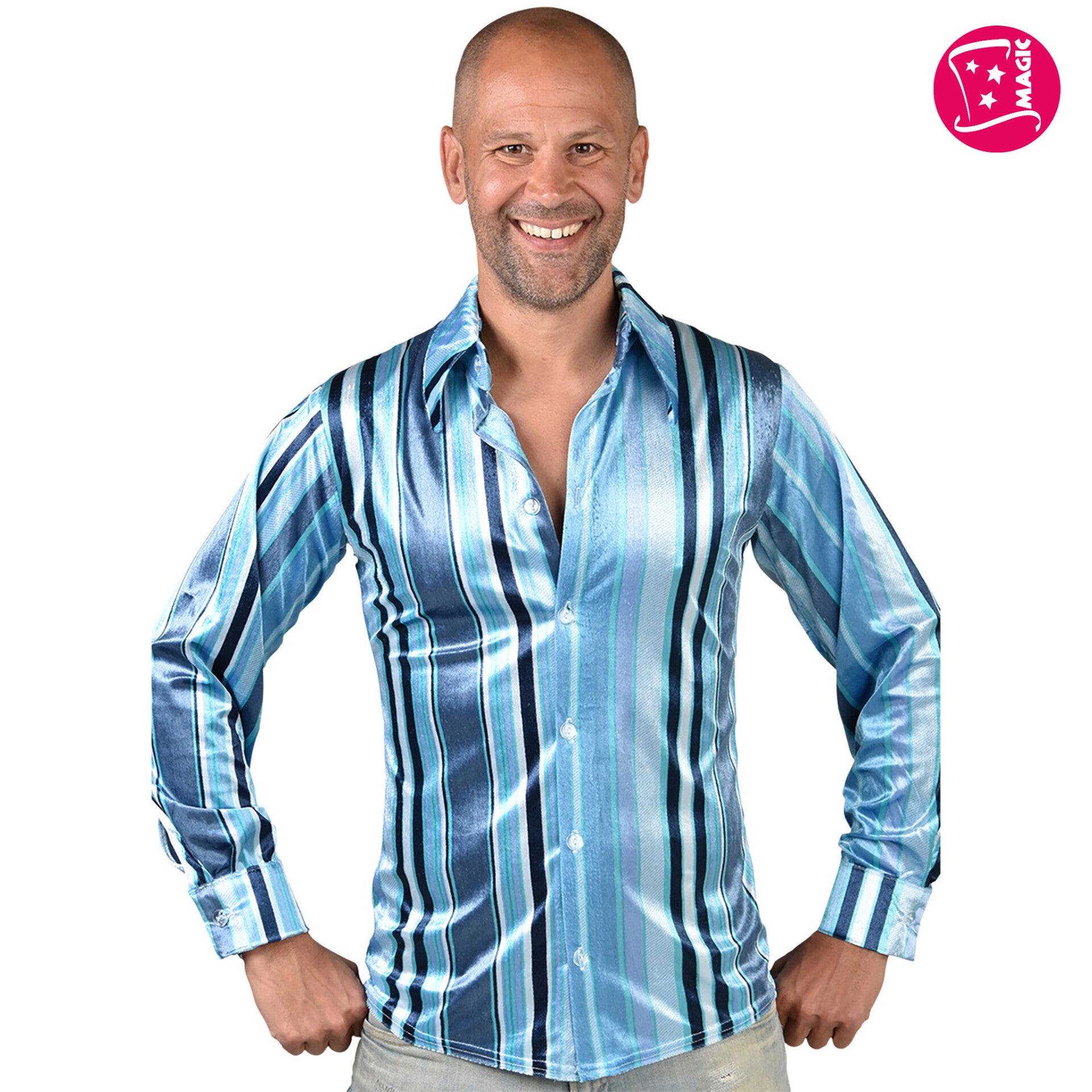 70's Hemd Streep Blauw