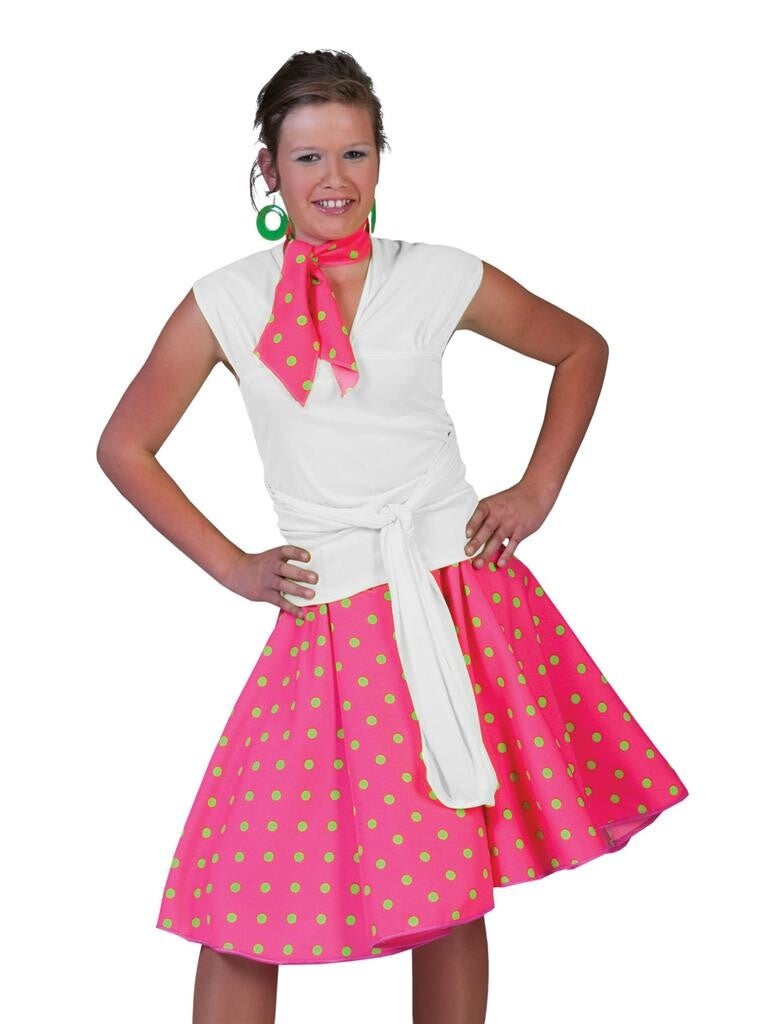Rock 'n roll rok fluor roze met groene bollen