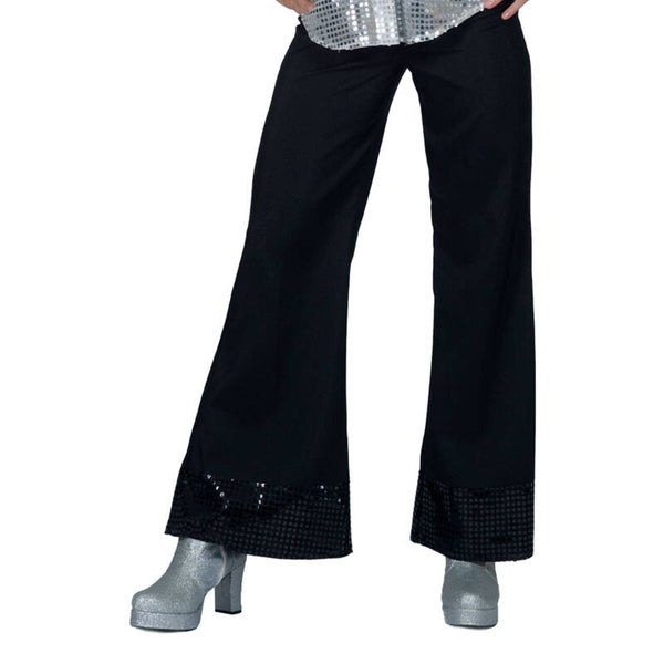 Disco Flared Broek Wit met Zwarte Pailletten Bies
