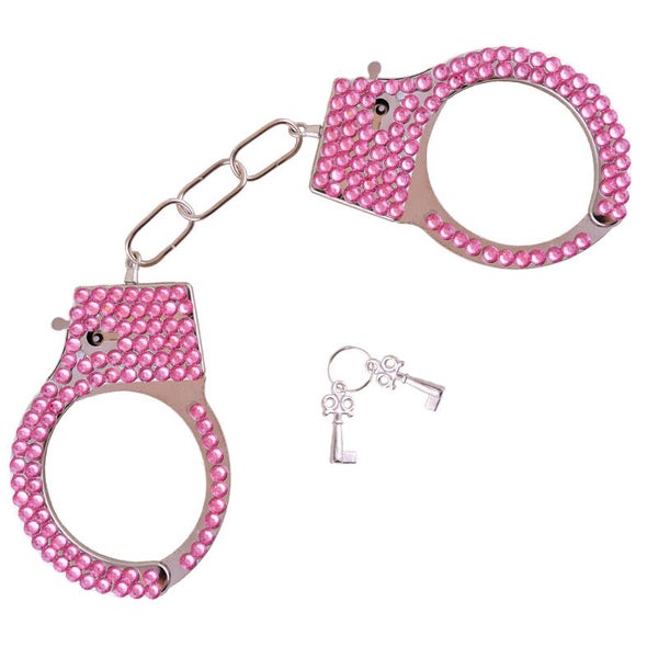 Handboeien metaal met roze strass-steentjes
