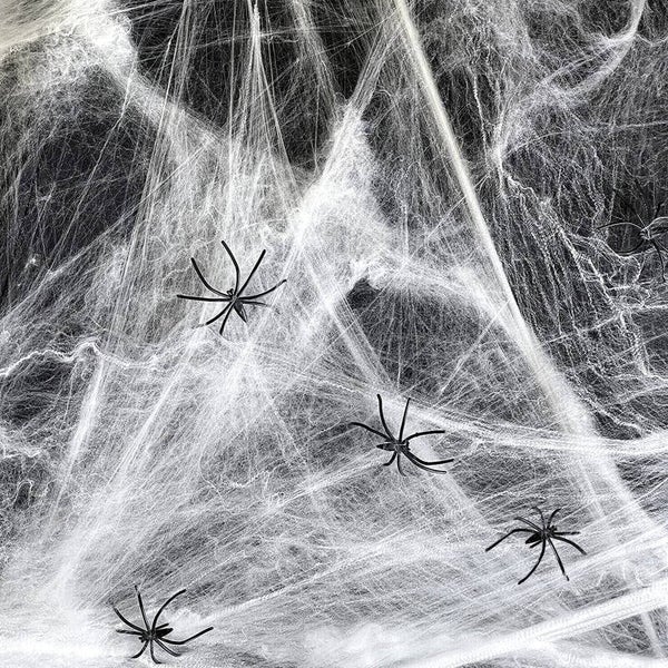 Spinnenweb 60 gr met 4 zwarte spinnen