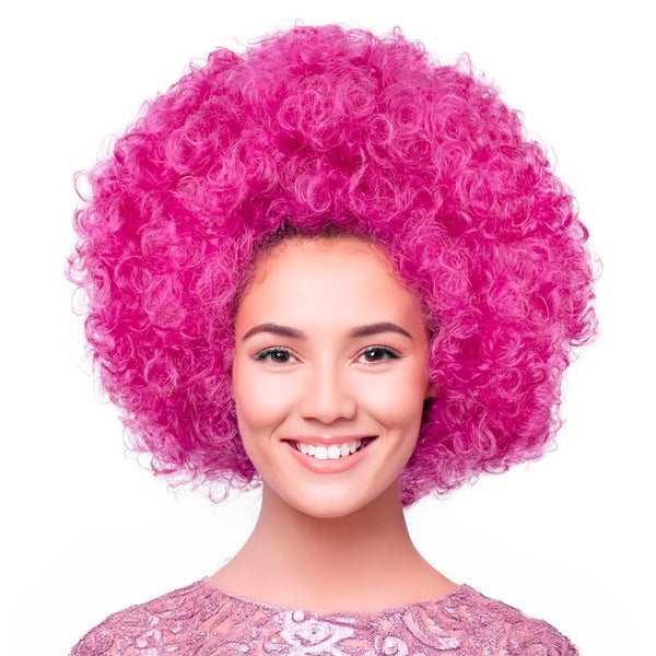 Pruik afro Fuchia roze