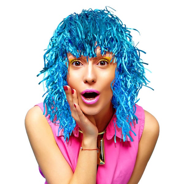 Pruik lametta tinsel kort Blauw