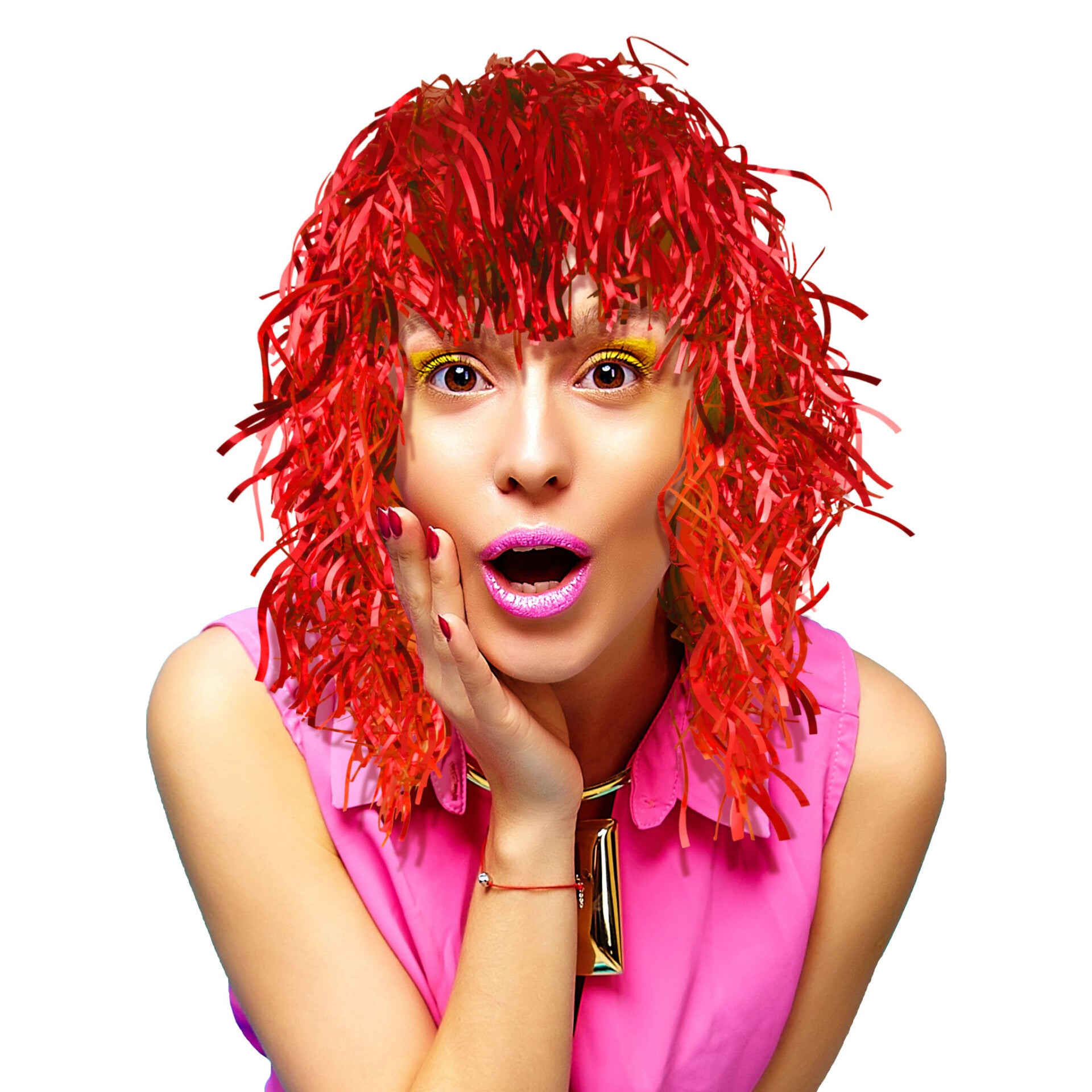 Pruik lametta tinsel kort rood