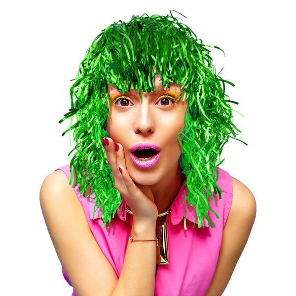 Pruik lametta tinsel kort groen