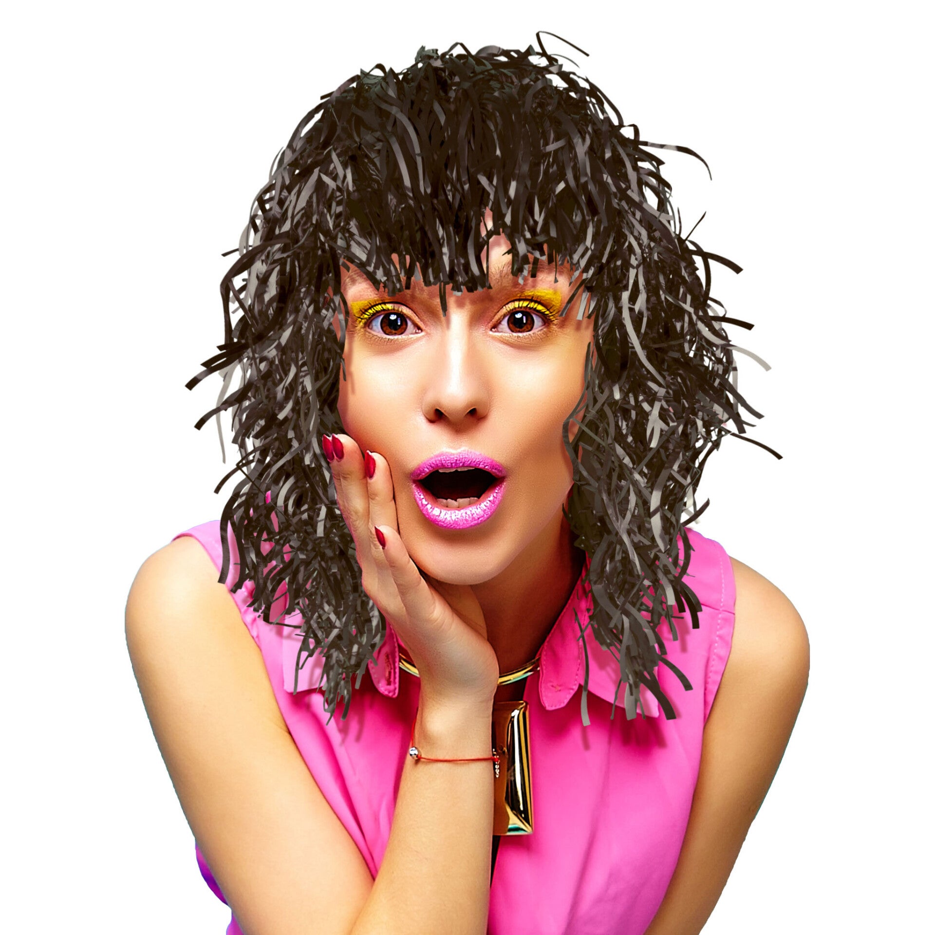 Pruik lametta tinsel kort Zwart