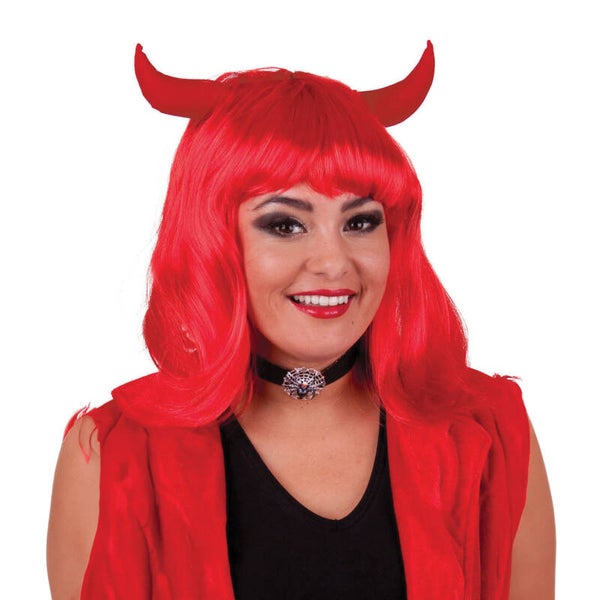 Pruik devilicious rood met rode hoorns