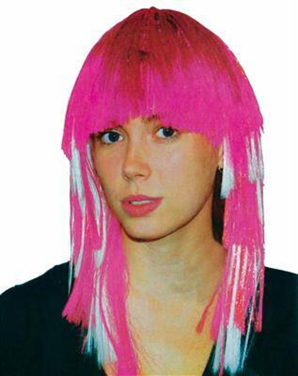 Pruik fluo roze met wit