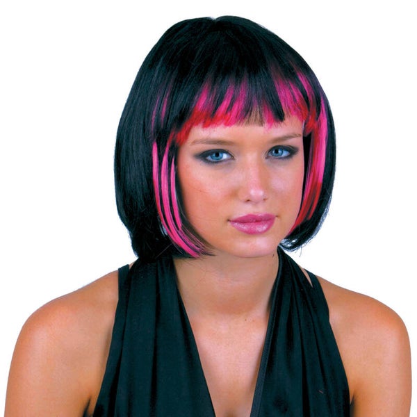 Pruik sexy Holly zwart met roze