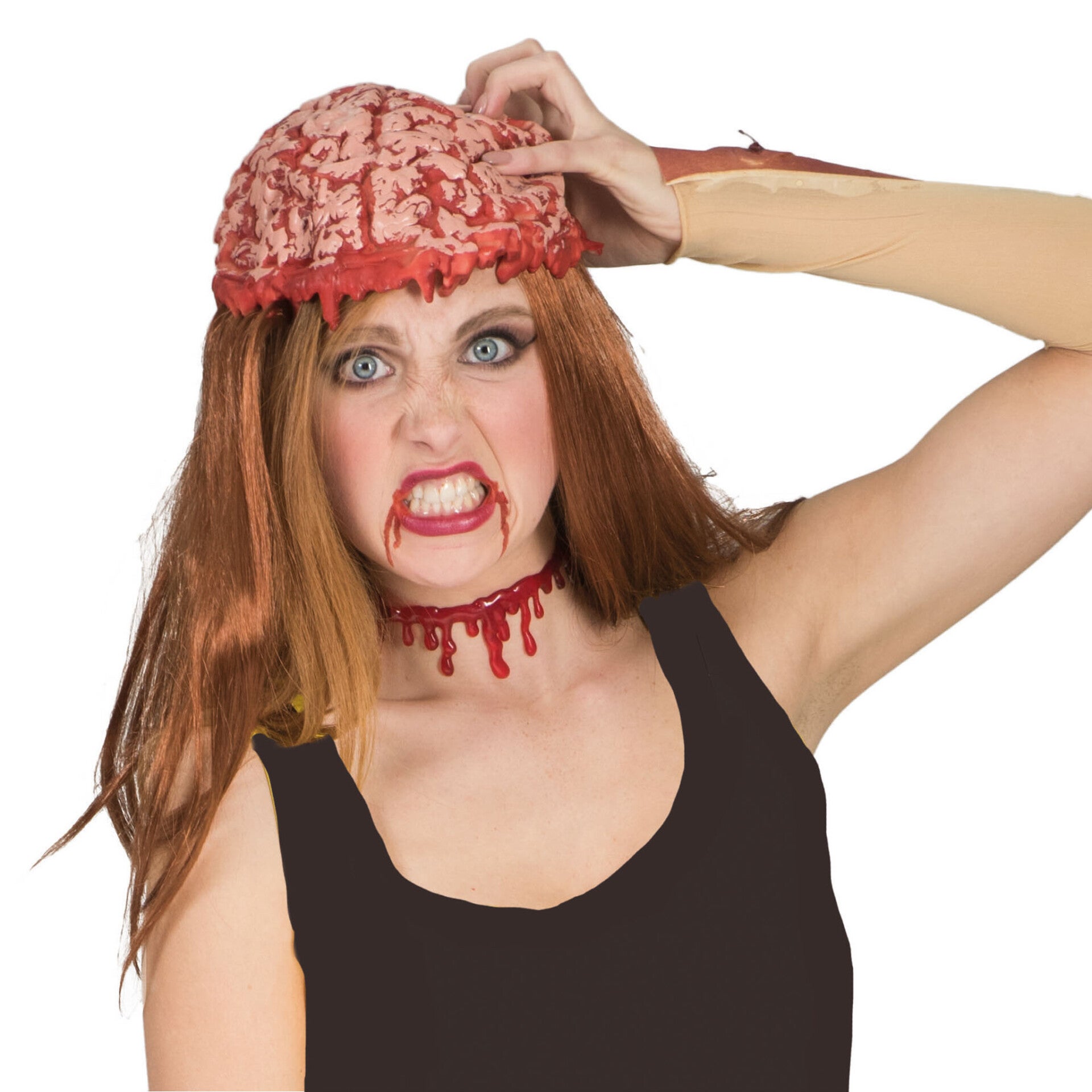 Pruik met nep hersenen