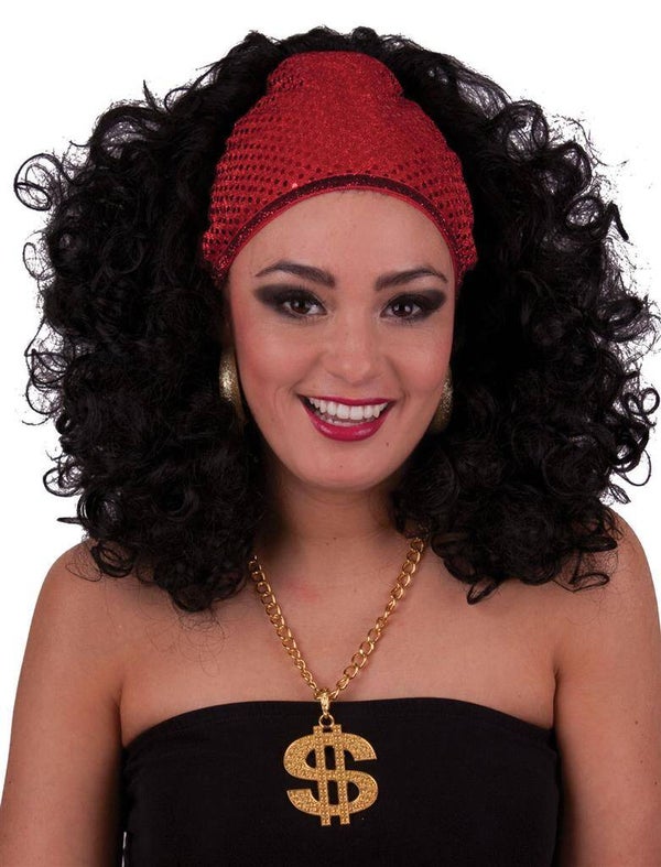 Pruik glitter diva zwart