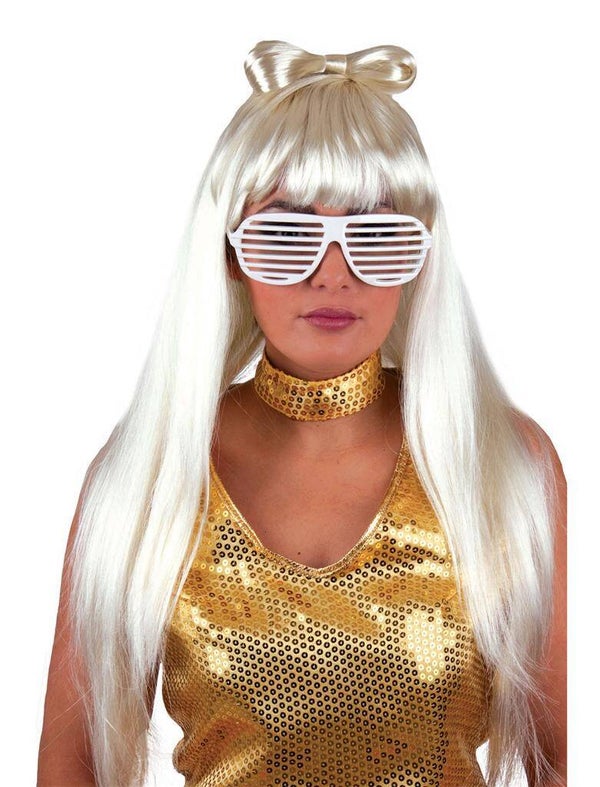 Disco Pruik met strik wit