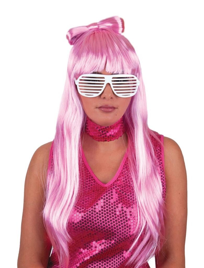 Disco Gogo Pruik met strik roze