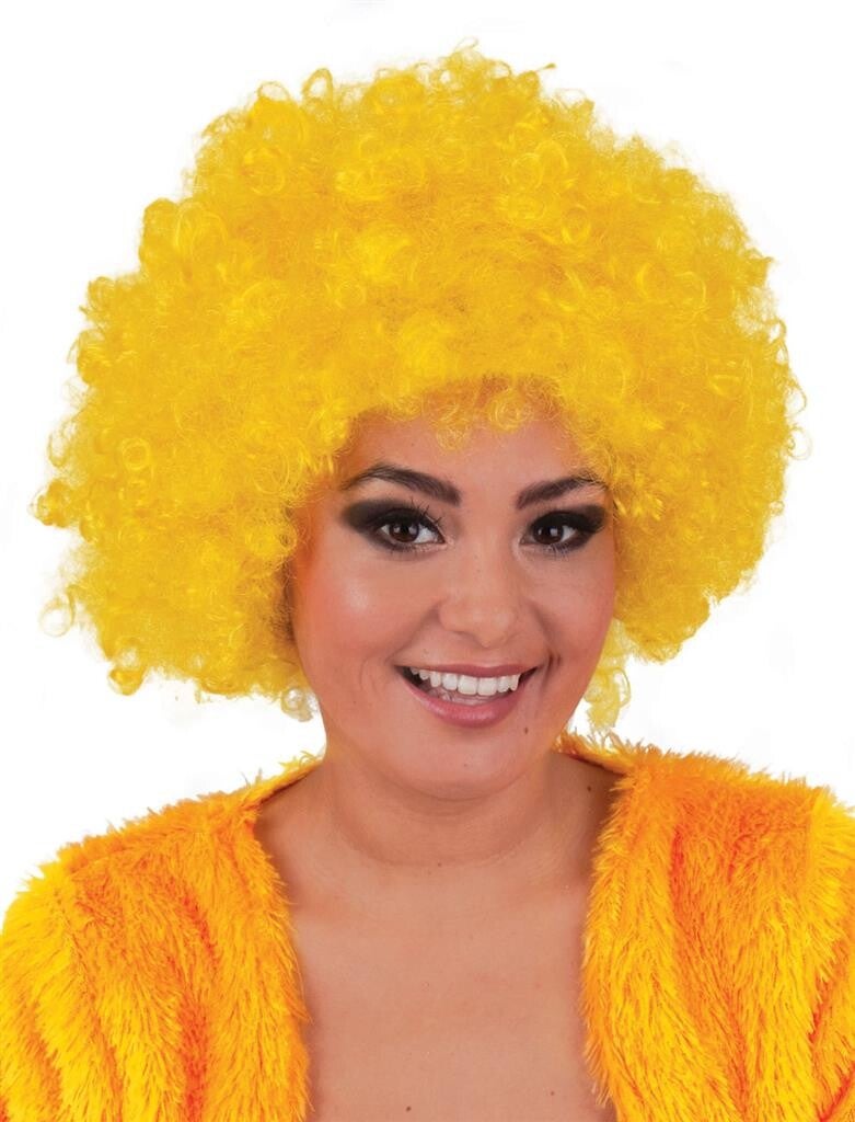 Pruik hippie afro geel