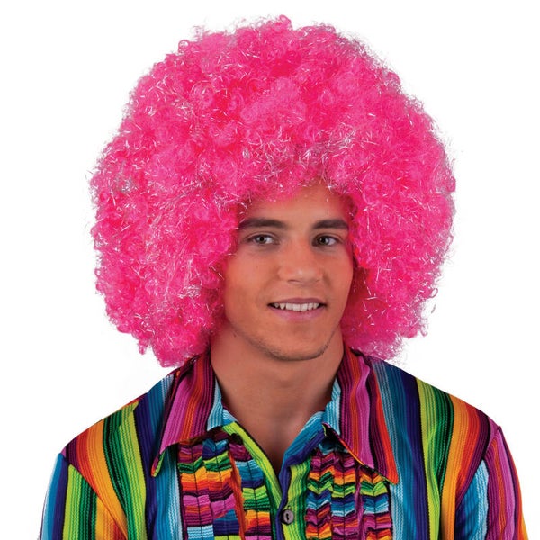 Pruik maxi afro roze zilver