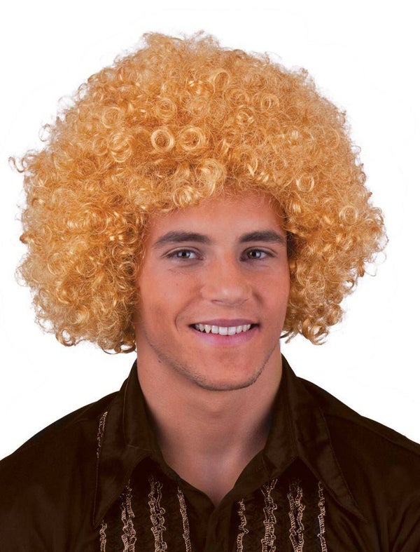 Pruik disco afro blond