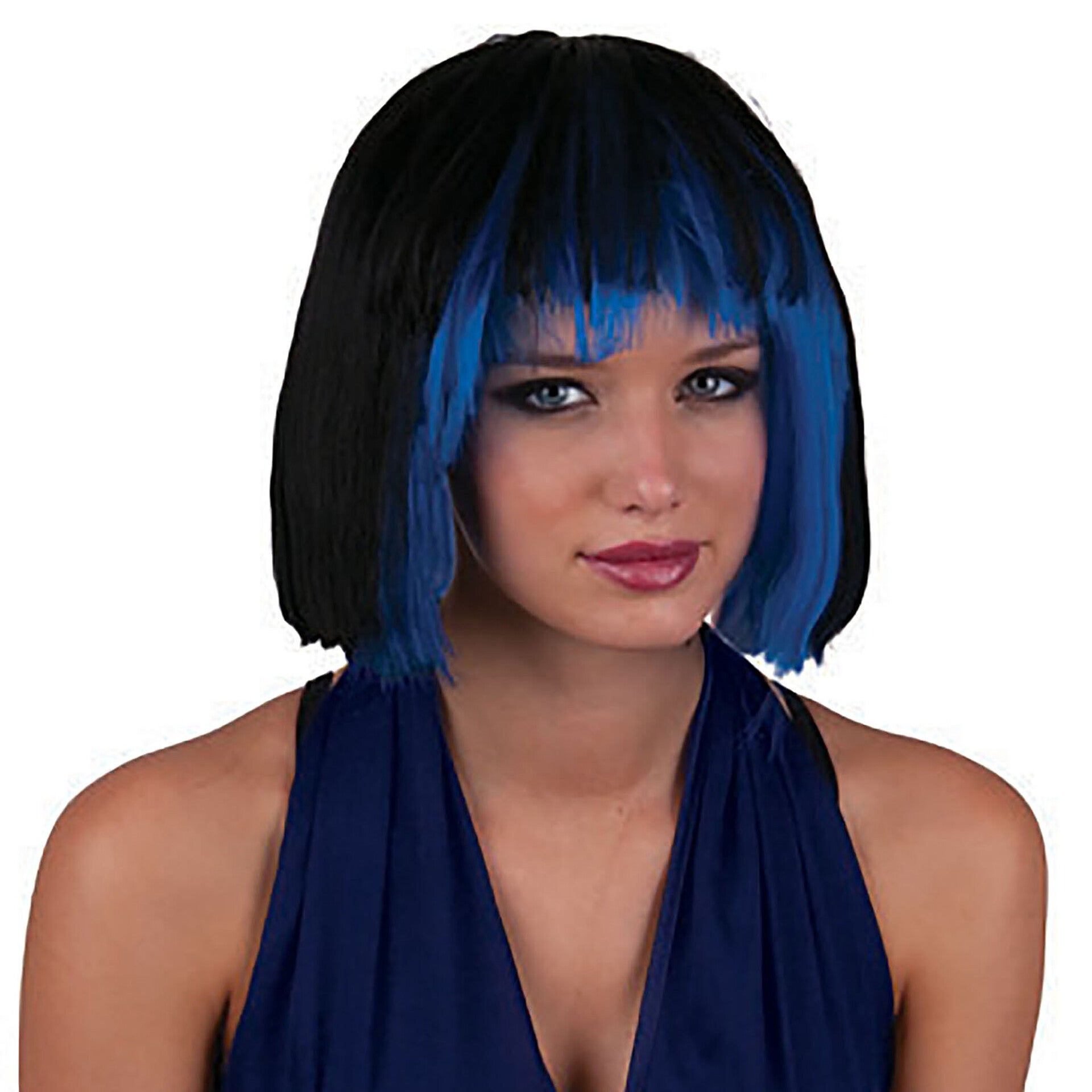 Pruik sexy Holly zwart met blauw