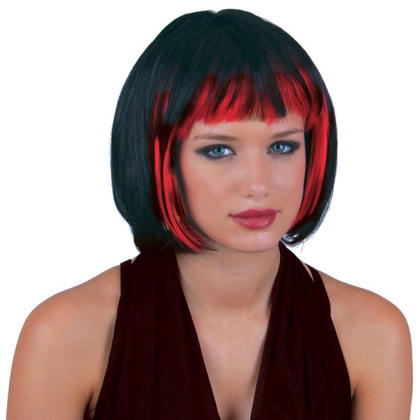 Pruik sexy Holly zwart met rood