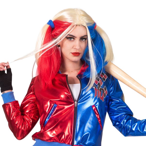 Pruik driekleurig Harley Quinn