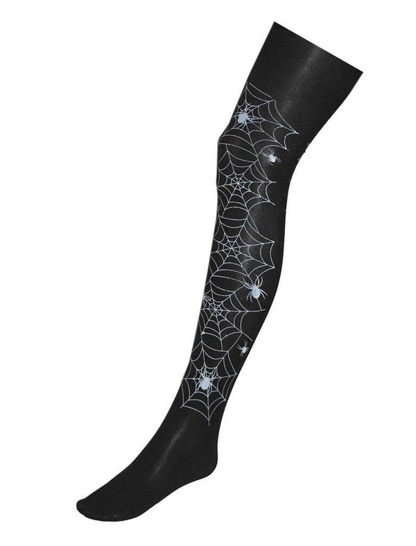 Panty zwart met spinnenweb heks