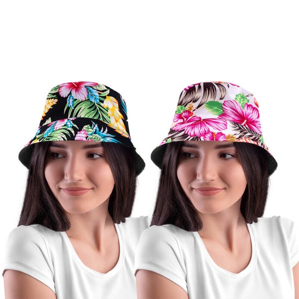 Vissershoedje met bloemen 2 kleuren